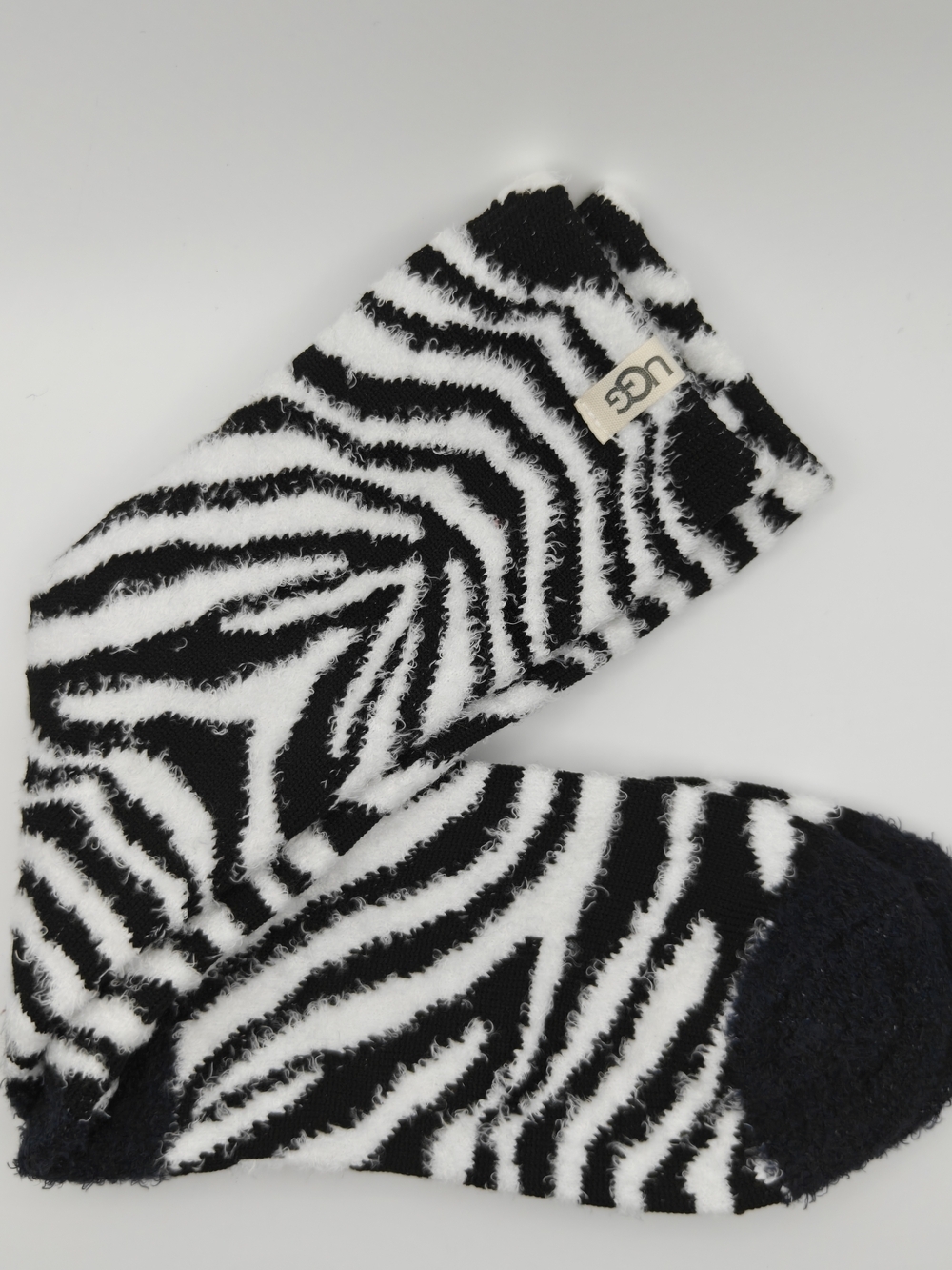 UGG Black & White Zebra Fuzzy Crew Socks - Picture 3 of 3